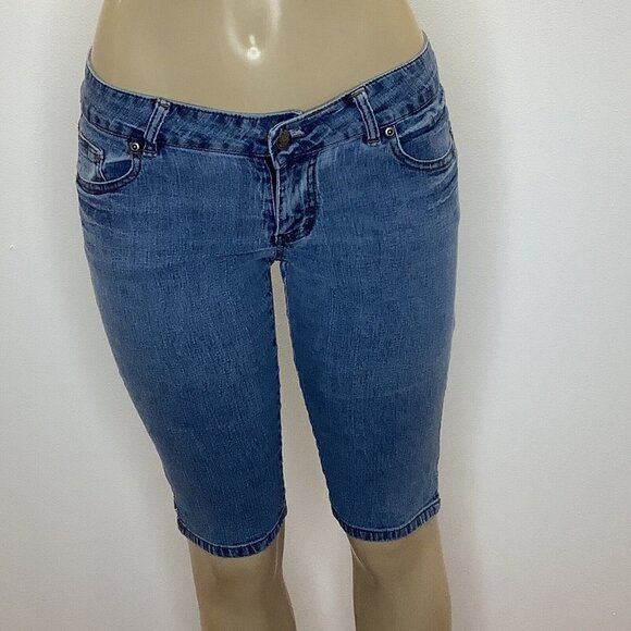 Y2K Blue Denim Bermuda Shorts With Stiching On Pockets - Picture 1 of 4
